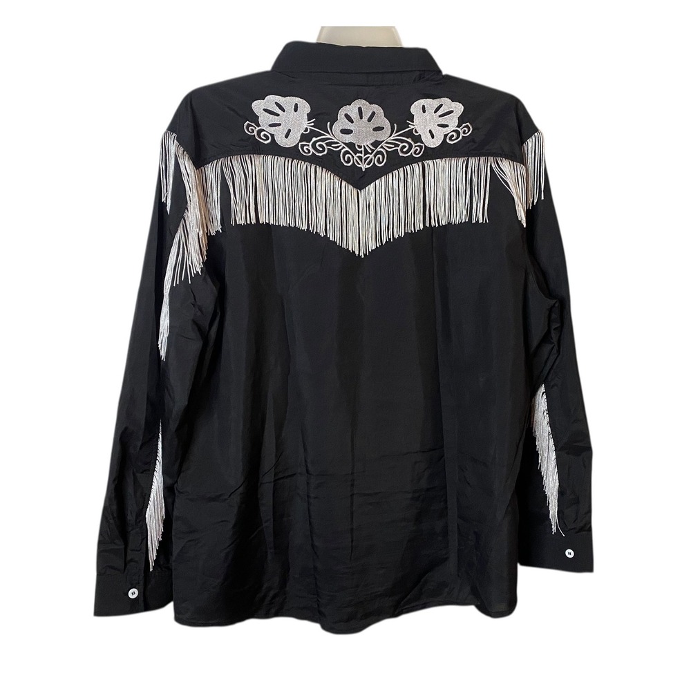Maxim Mens Western Costume Shirt Black Fringe Embroidery XL - Picture 2 of 4